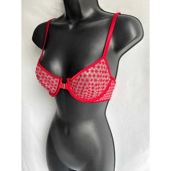 Victorias Secret Luxe Starburst Bra Unlined Demi Embroidered Front Closure 32D - Picture 3 of 9